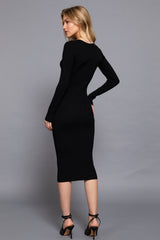 SNAP RIBBED SWEATER MIDI DRESS