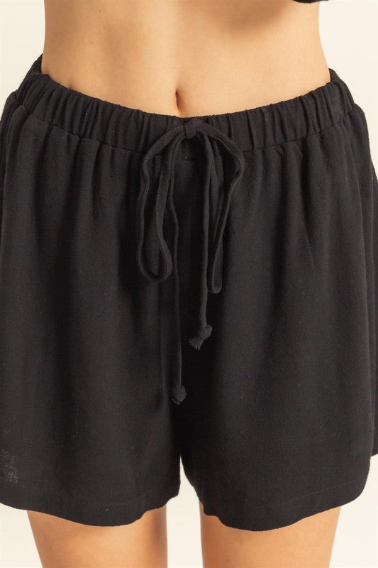 LOUNGE - LINEN BLEND DRAWSTRING SHORTS
