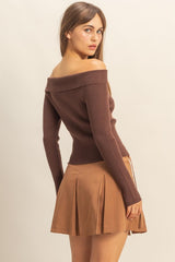 OFF SHOULDER BUTTON FRONT SWEATER