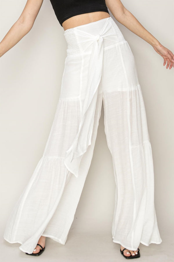 GAUZE TIERED PANT WITH TIE