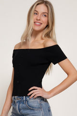 OFF SHOULDER RIBBED KNIT TOP