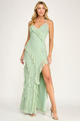 OLIVIA - RUFFLE MESH TIE BACK DRESS