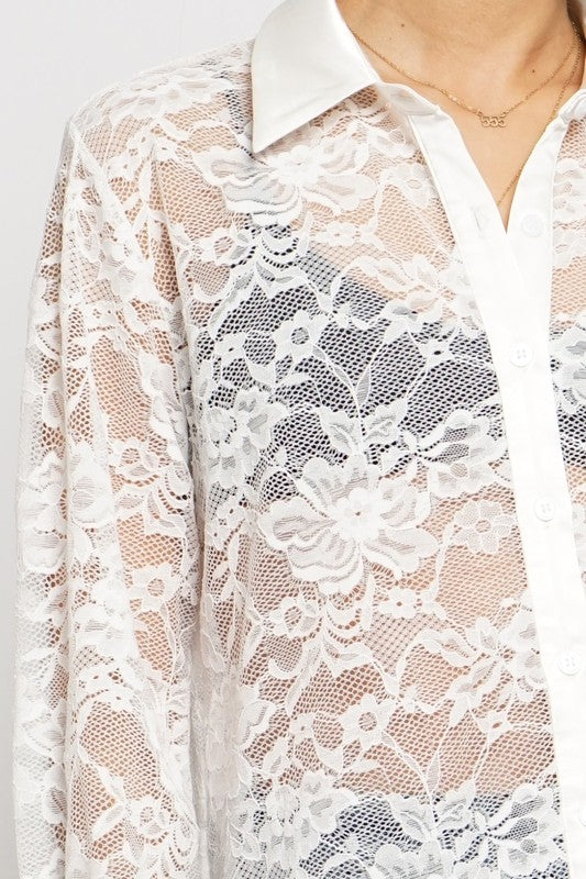 LACE SHIRT WITH SATIN DETAIL