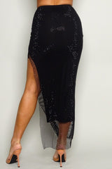 RHINESTONE MESH MAXI SKIRT