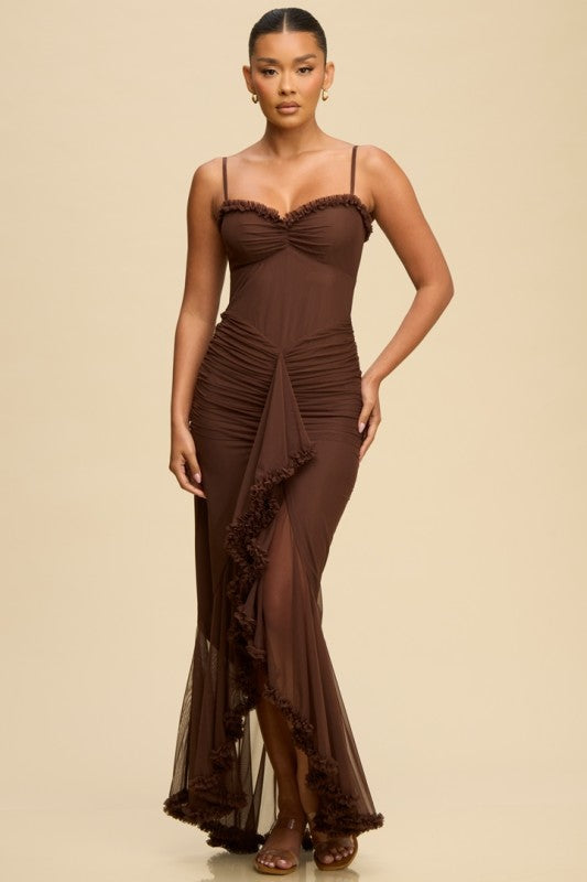 VICTORIA - MESH RUFFLE MAXI DRESS