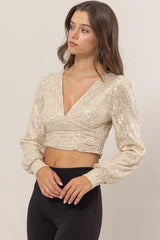 SEQUIN L/S CROP TOP