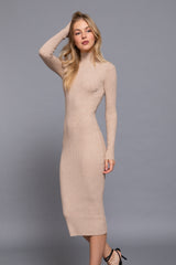 HI NECK RIBBED SWEATER DRESS