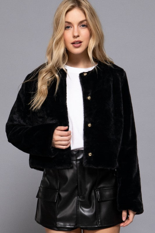 FAUX CROP ROUND NECK JACKET