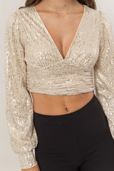 SEQUIN L/S CROP TOP