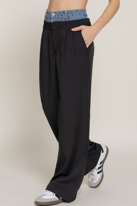 CONTRAST DENIM WAIST TROUSER