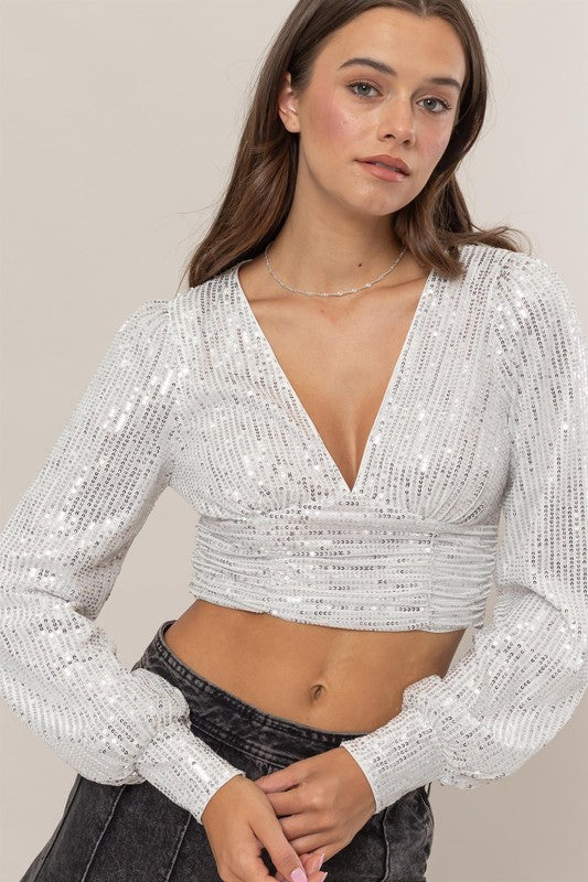 SEQUIN L/S CROP TOP