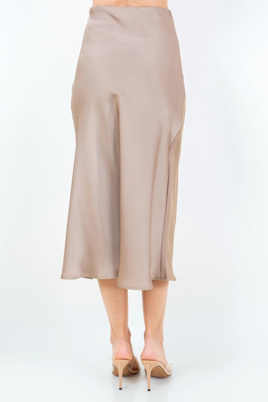 BIAS CUT MIDI SATIN SKIRT