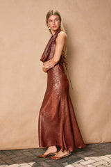 SUNSET - METALLIC HALTER MAXI DRESS