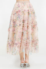 FLORAL TULLE MIDI SKIRT