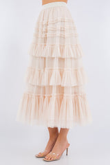 MULTI TIERED TULLE MIDI SKIRT