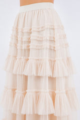 MULTI TIERED TULLE MIDI SKIRT
