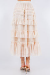 MULTI TIERED TULLE MIDI SKIRT