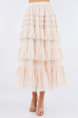 MULTI TIERED TULLE MIDI SKIRT