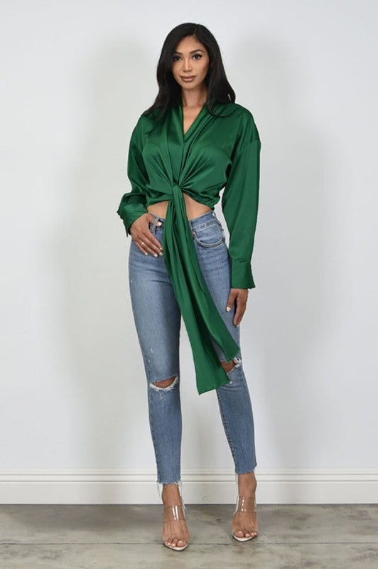 SATIN TIE BLOUSE