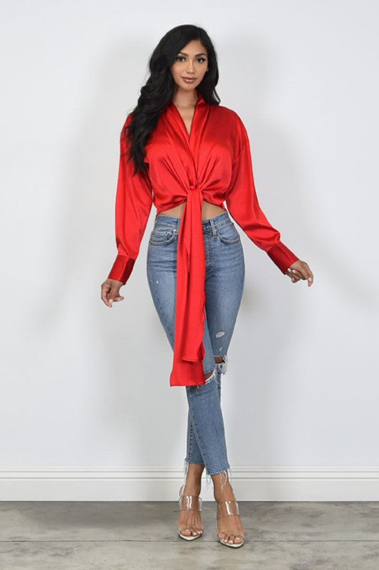 satin blouse red