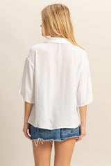 LINEN BLEND POCKET TOP