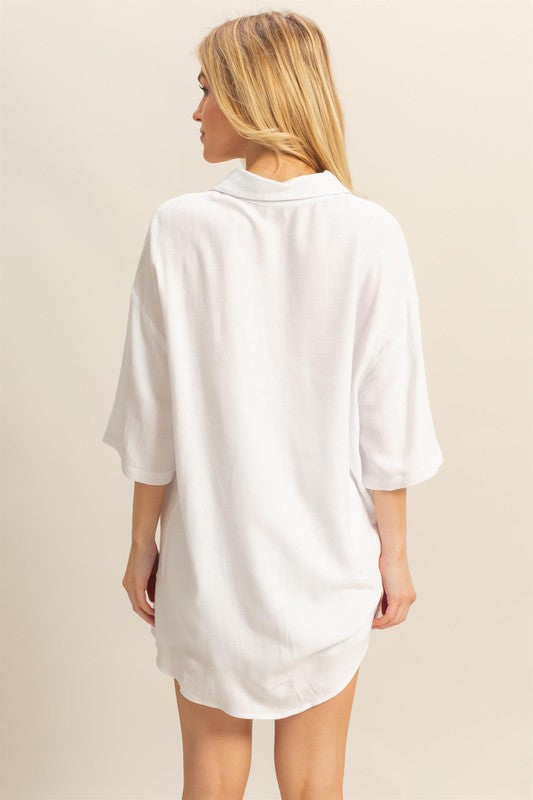 LOUNGE - LINEN BLEND SHORT SLEEVE TOP
