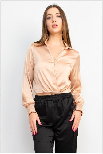 CROSSOVER SATIN BLOUSE