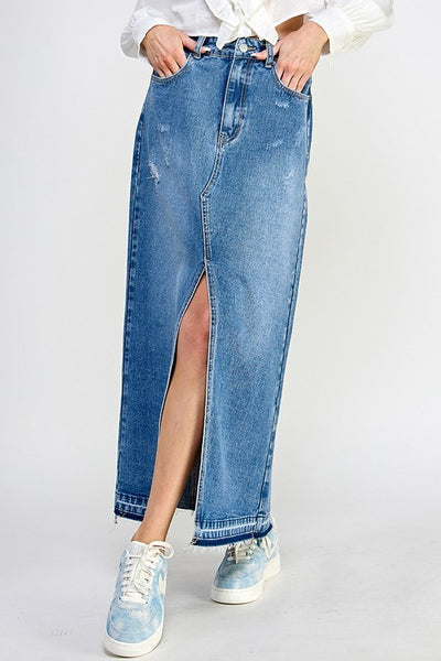 DISTRESSED DENIM MAXI SKIRT Yaya Co