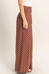 SMOCKED DOT WIDE LEG PANTS