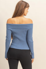 OFF SHOULDER BUTTON FRONT SWEATER