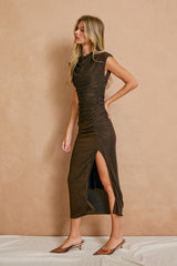 ELORA - HIGH NECK GLITTER MIDI DRESS