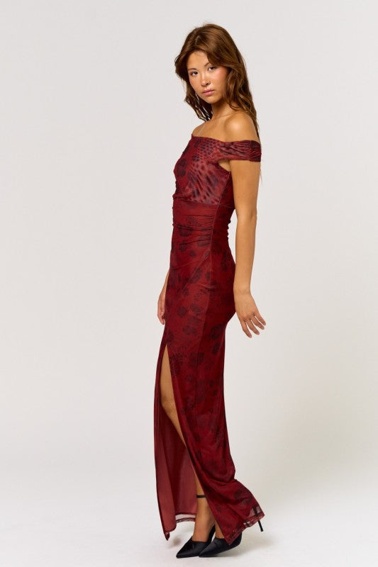 PORTO - BORDEAU PRINT MESH DRESS