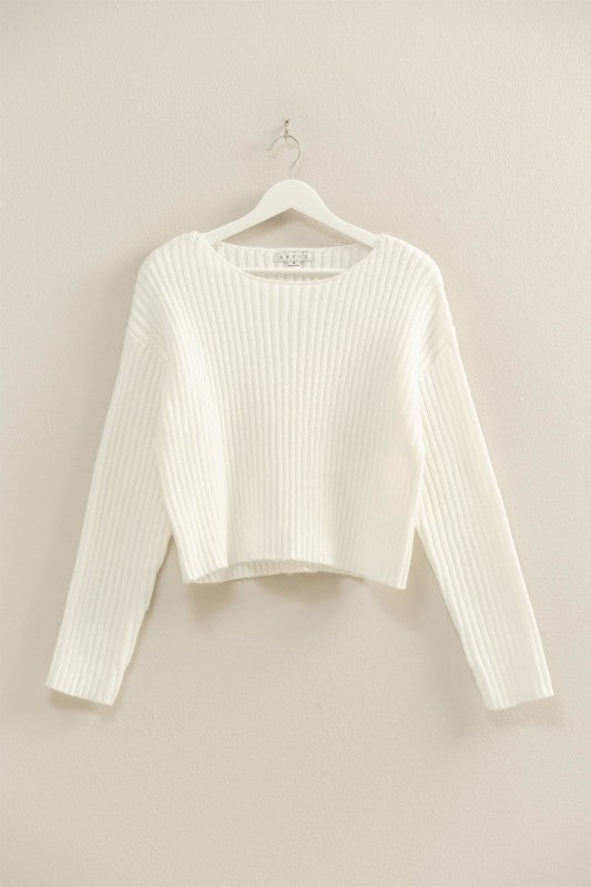 CREW RIBBED CROP SWEATER