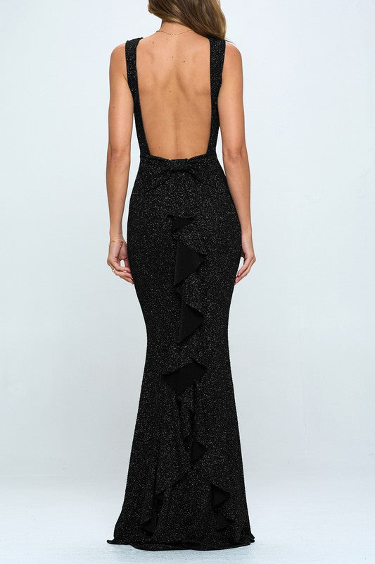 FUKURO - GLITTER BOW BACK MAXI DRESS