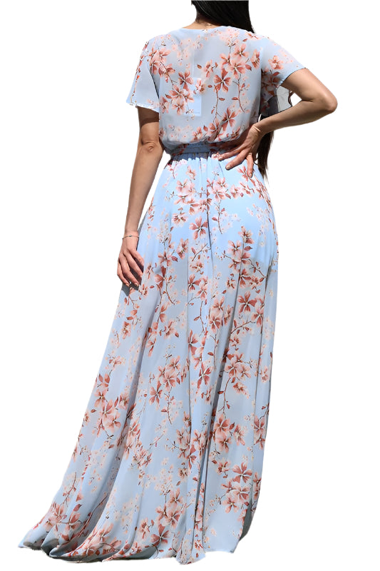 WRAP PRINT CHIFFON MAXI DRESS