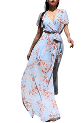 WRAP PRINT CHIFFON MAXI DRESS