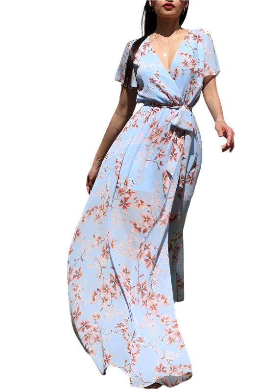 WRAP PRINT CHIFFON MAXI DRESS