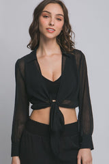 SHEER TIE FRONT BLOUSE
