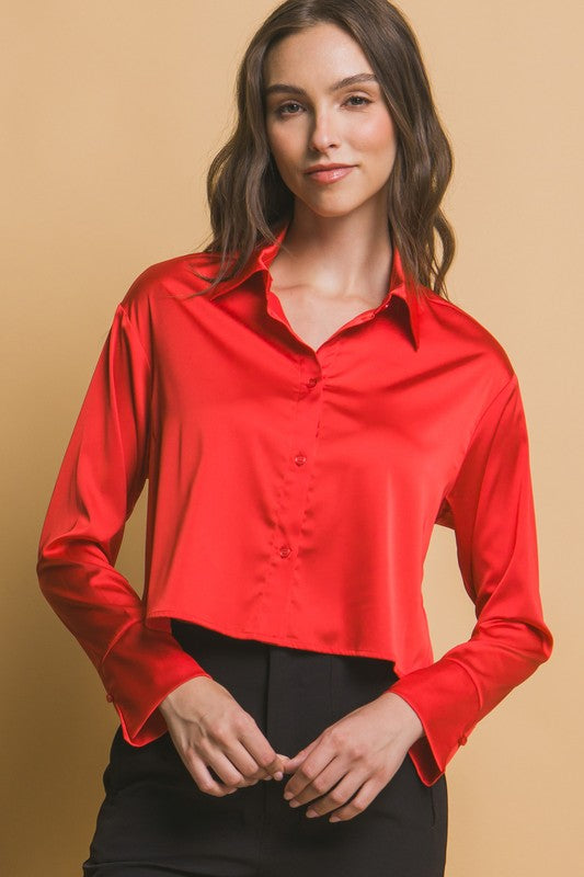 CROP SATIN SHIRT