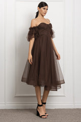 CLOUD - TULLE OFF SHOULDER MIDI DRESS