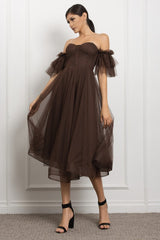 CLOUD - TULLE OFF SHOULDER MIDI DRESS