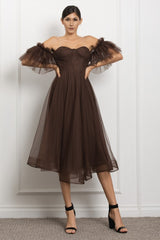 CLOUD - TULLE OFF SHOULDER MIDI DRESS