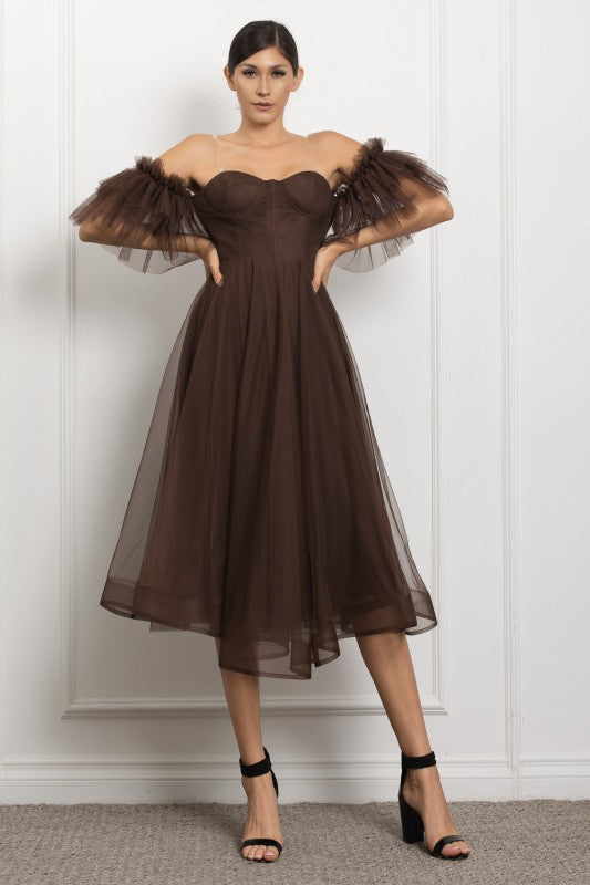 CLOUD - TULLE OFF SHOULDER MIDI DRESS