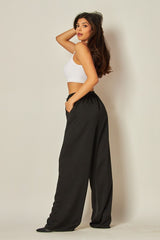 SATIN DRAWSTRING WIDE PANTS