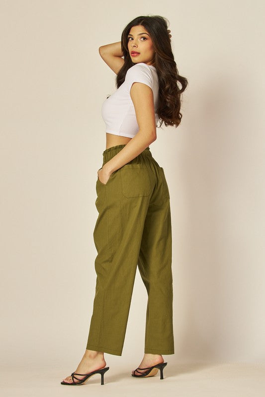 LINEN BLEND PAPERBAG PANTS