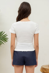 LETTUCE HEM SHORT SLEEVE RIB TOP