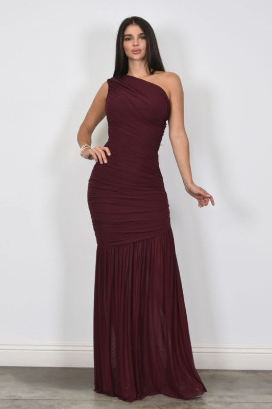 GODDESS - ONE SHOULDER MESH MAXI DRESS