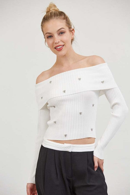 OFF SHOULDER STONE SWEATER