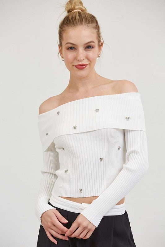 OFF SHOULDER STONE SWEATER