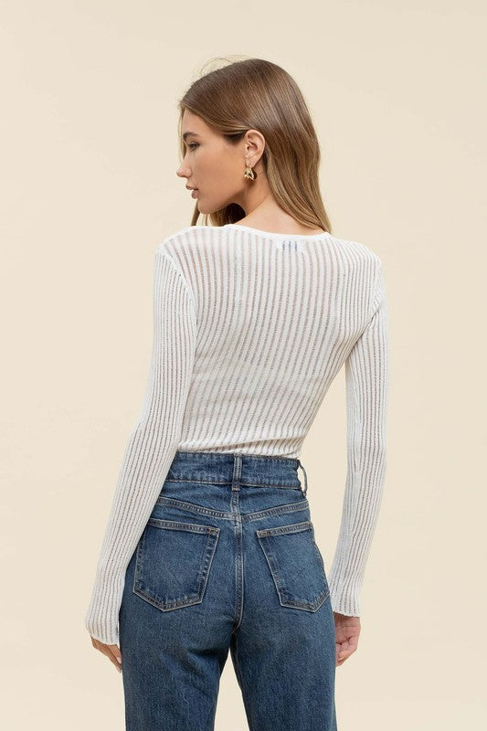 SHEER RIBBED SWEATER